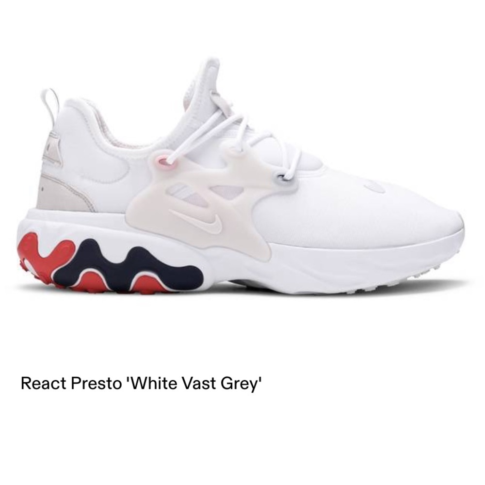 Nike — React Presto, “White Vast Grey,” M 10
